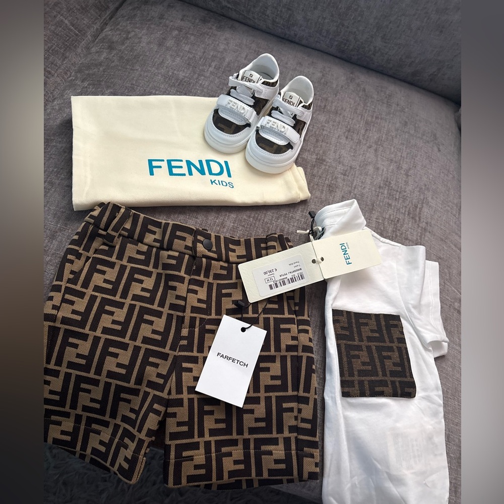 Fendi Kids Logo Brown and White Ensemble
